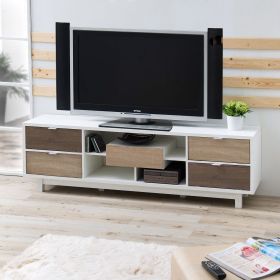 Modern 70-inch White TV Stand Entertainment Center with Natural Wood Accents Modern 70-inch White TV Stand Entertainment Center with Natural Wood Accents