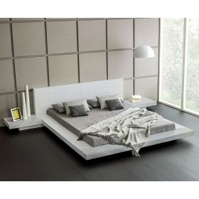 King Modern Platform Bed with Headboard and 2 Nightstand in Ash White King Modern Platform Bed with Headboard and 2 Nightstand in Ash White